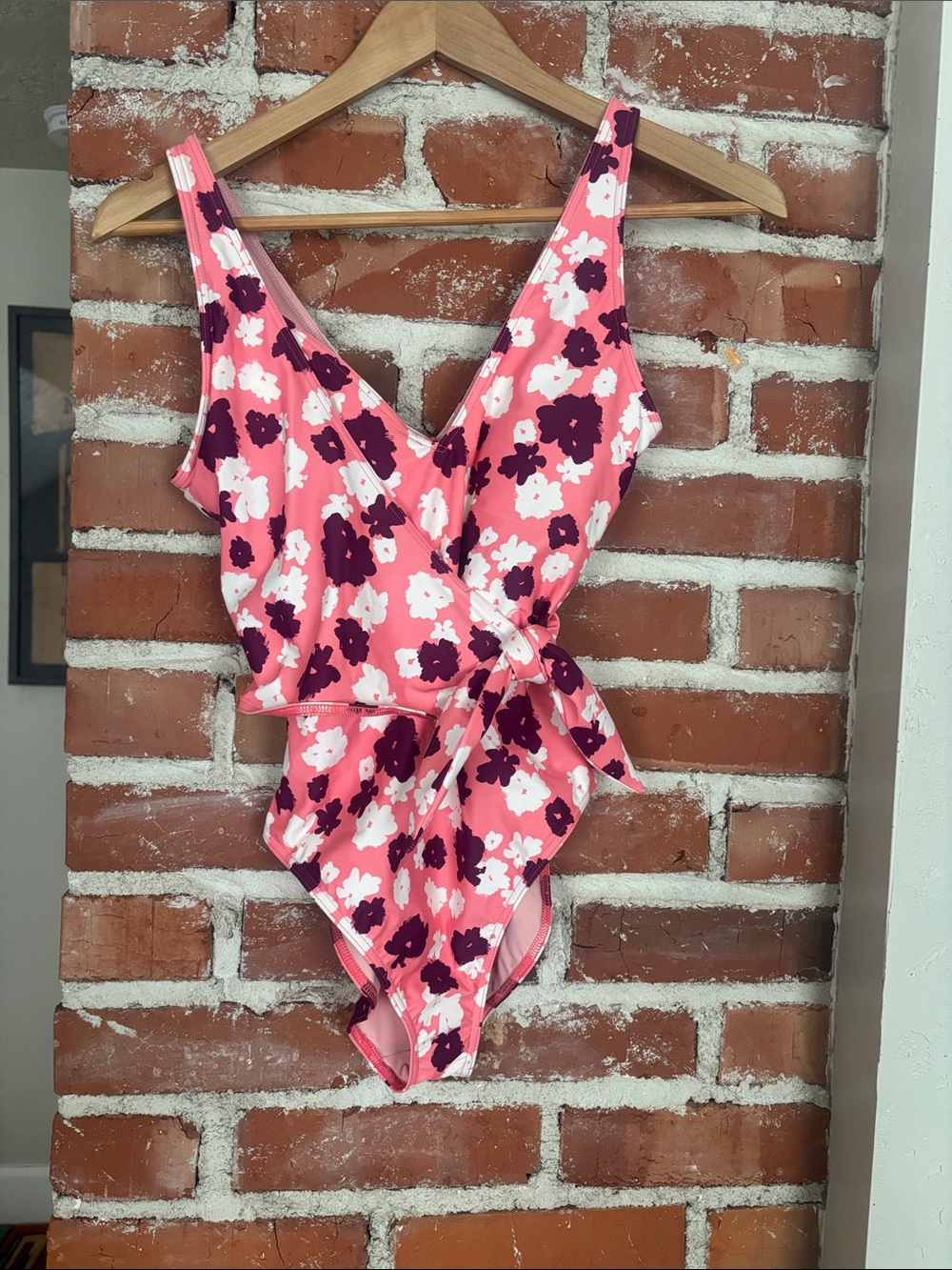 Tanya Taylor Pink Floral Wrap-Front One-Piece Swimsuit